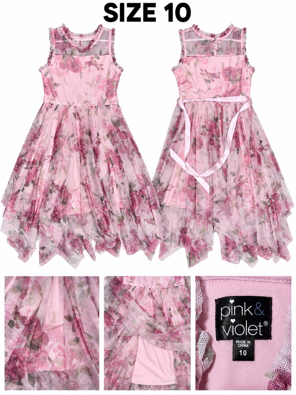 Girls' Pink Floral Tulle Dress